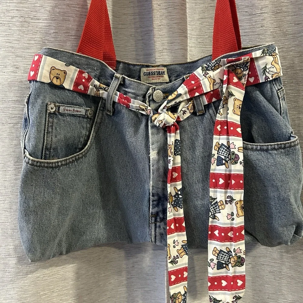 Custom Made 1980s Guess Jeans Stonewashed Denim Tote Purse‎ Fashion Funky Granny